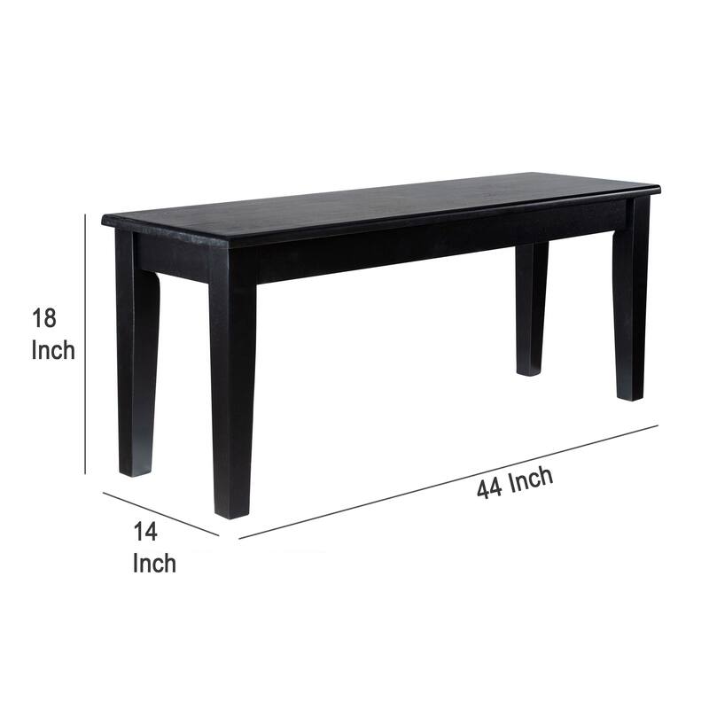 Nova Dining Bench, Shaker Style, High Gloss Black Rubberwood, 44 Inch