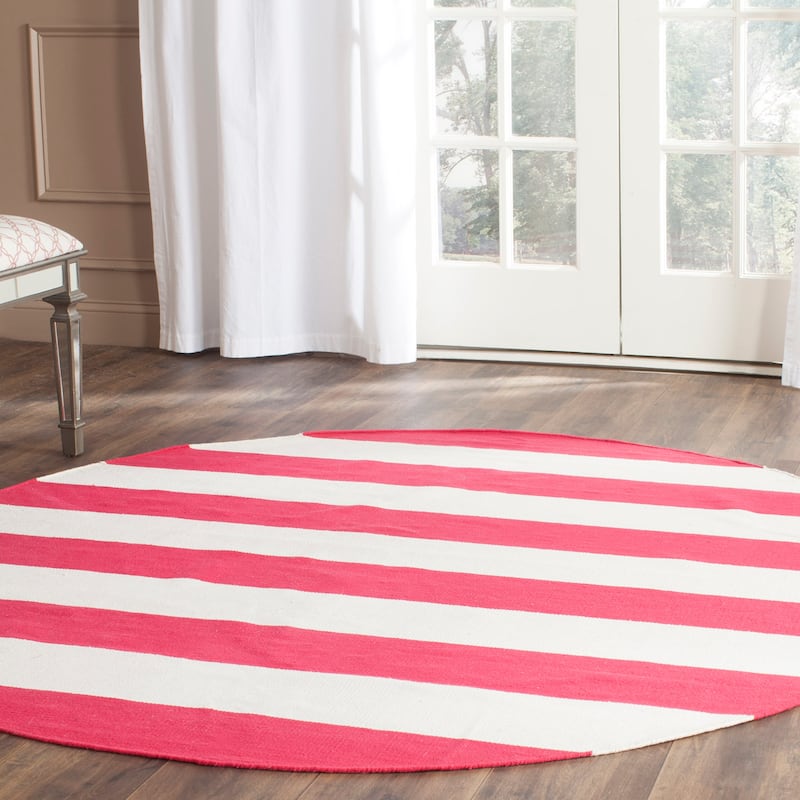 SAFAVIEH Handmade Montauk Caspian Stripe Cotton Flatweave Rug - 4' x 4' Round - Red/Ivory