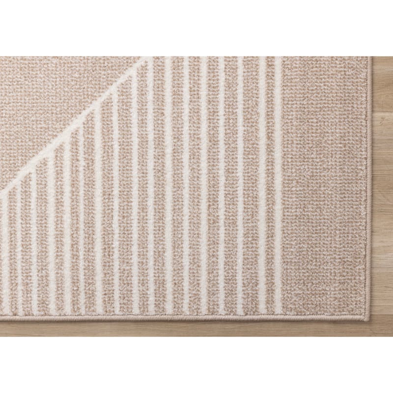 Beige Cream Diagonal Striped Design Rug