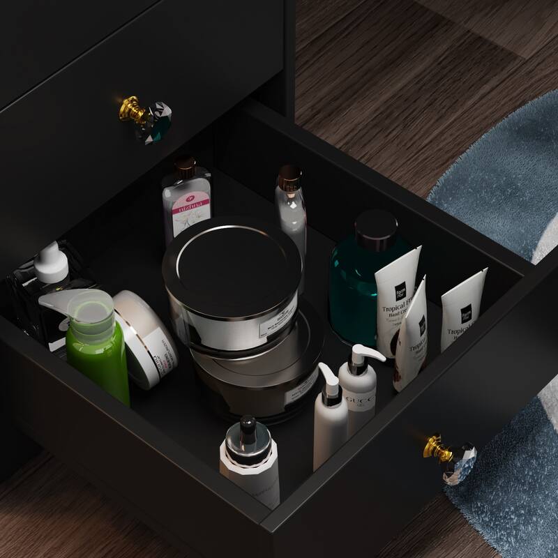 Makeup Vanity Set with Sliding Lighted Mirror & Stool - Hidden Shelves - 33"L x 15.7"W x 52.4"H