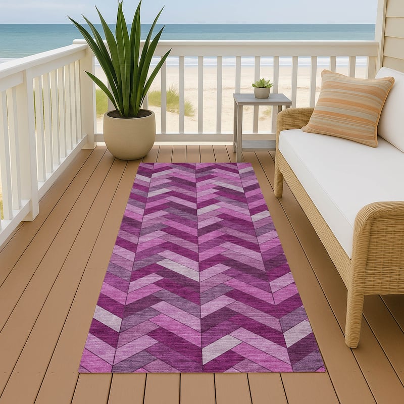 Machine Washable Indoor/ Outdoor Modern Chevron Chantille Rug - Pink - 2'3" x 7'6"