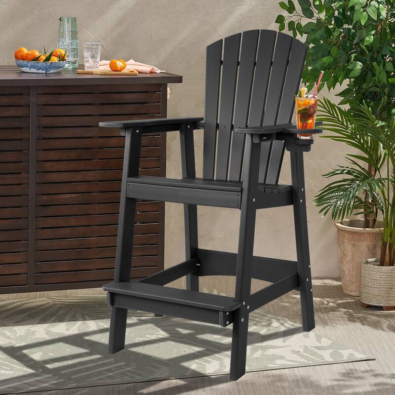 Vrakae Tall Adirondack Bar Stool Chair with Cup Holder - Black