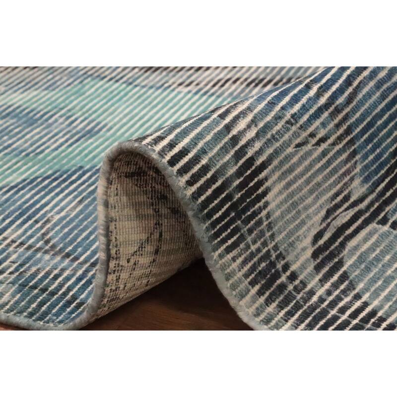 Hand Knotted Oriental Viscose Silk Carpet Modern Animal Pictorial Green Abstract Area Rug - 7' 8'' X 5' 5''