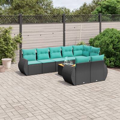 vidaXL 9 Piece Patio Sofa Set with Cushions Black Poly Rattan - 24.4 x 24.4 x 27.2