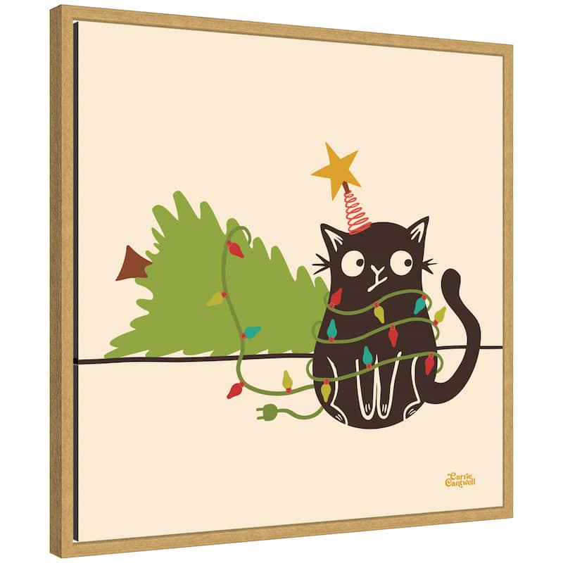 Kate and Laurel Framed Canvas Meowy Christmas Dear Santa by Carrie Cantwell - 22 x 22