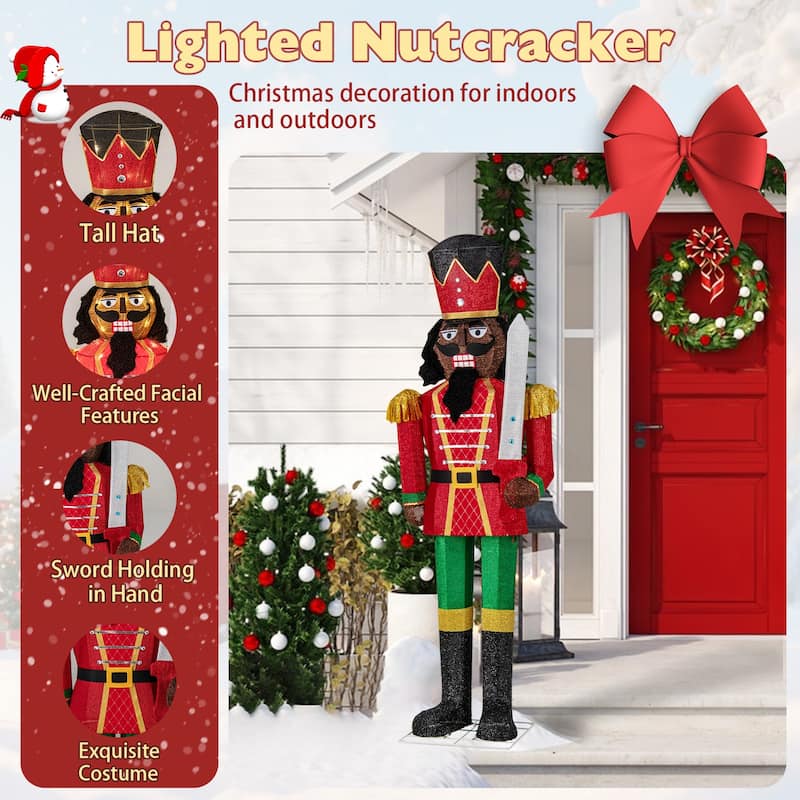 5 Ft Lighted Nutcracker Soldier with 100 LED Lights and Glitter Sword for Indoor Outdoor Decor - Multi - 21.5" x 5 ft
