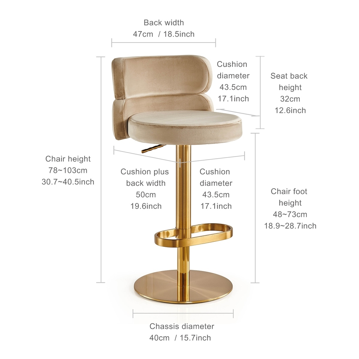 LUXMOD Bar Stools Modern Adjustable Bars Chair in Velvet ...