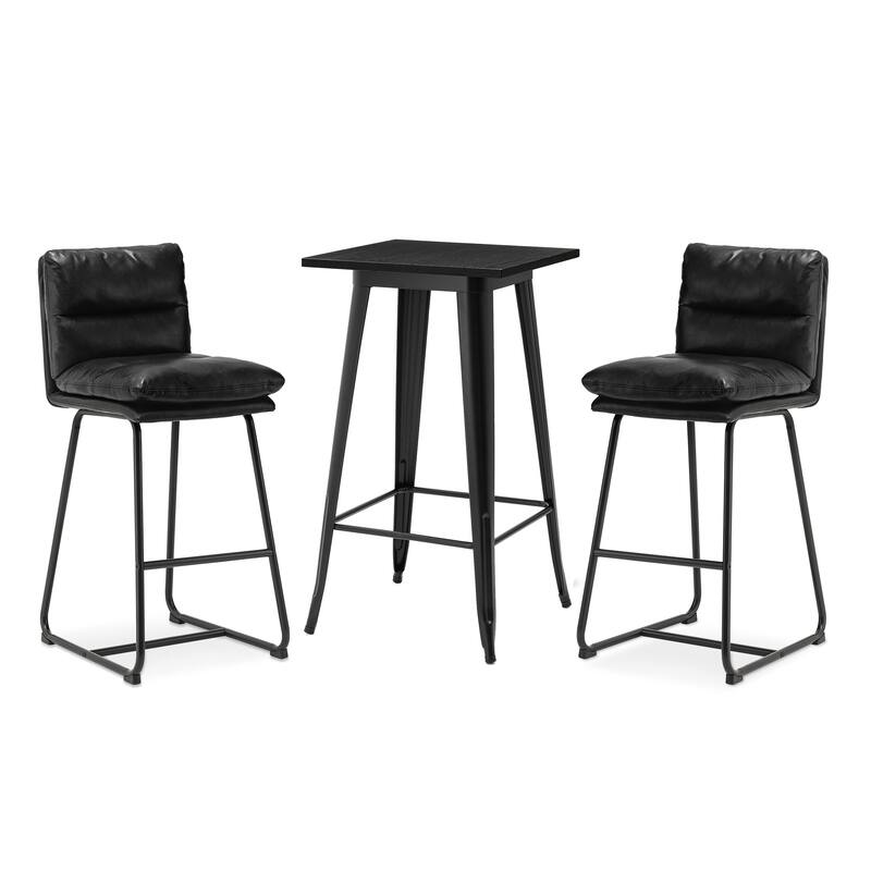 Glitzhome 3-Piece Bar Height Dining Table Set Round Pub Table & Faux Leather Bar Stools