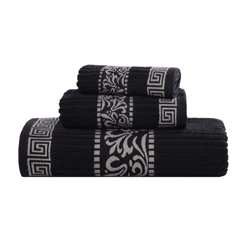 Superior Athens Cotton Floral Border Greek Key 3-Piece Towel Set