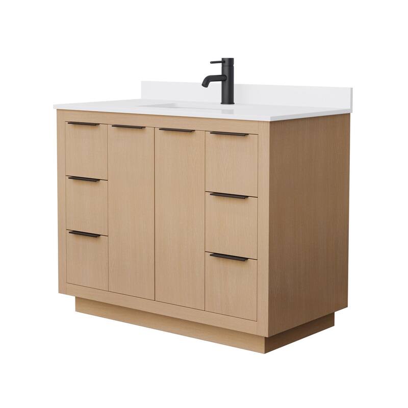 Wyndham Collection Maroni 42" Free Standing Single Basin Vanity Set - Light Straw / White Cultured Marble / Matte Black