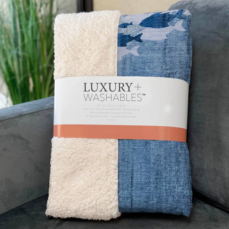 Premium Machine Washable Modern Sea Life Sherpa Throw Blanket