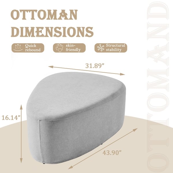 dimension image slide 2 of 3, 43" Rounded Triangle Upholstered Ottoman, Oversize Fabric Ottoman Footstool
