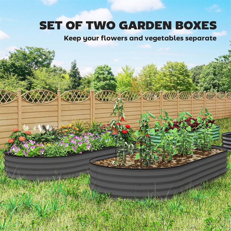 Set of 2 Galvanized Steel Raised Garden Beds Large Outdoor Planters for Vegetables Flowers - 84.6" W x 35.4" D x 11.8" H
