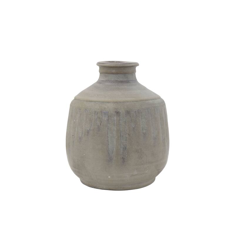 Grey Terracotta Vase with Distressed Blue Design - Grey