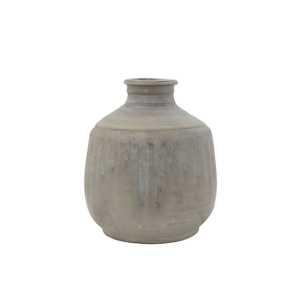 Grey Terracotta Vase with Distressed Blue Design