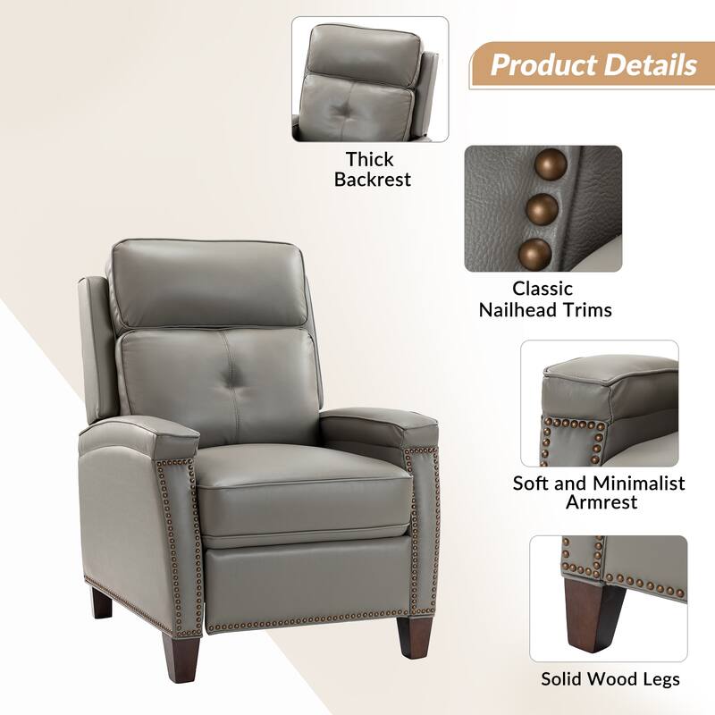 Gaspar Mid-Century Modern Genuine Leather Pushback Recliner with Wood legs Set of 2 by HULALA HOME