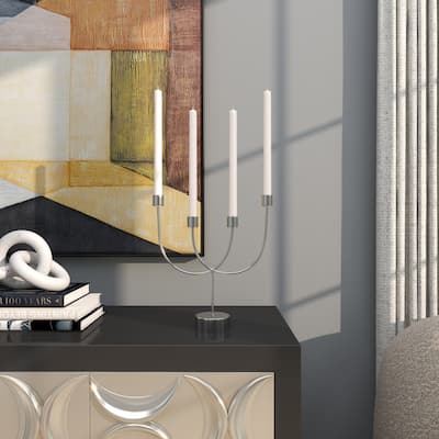 Silver Stainless Steel Metal Overlapping U-Shaped Candelabra with Round Elevated Base