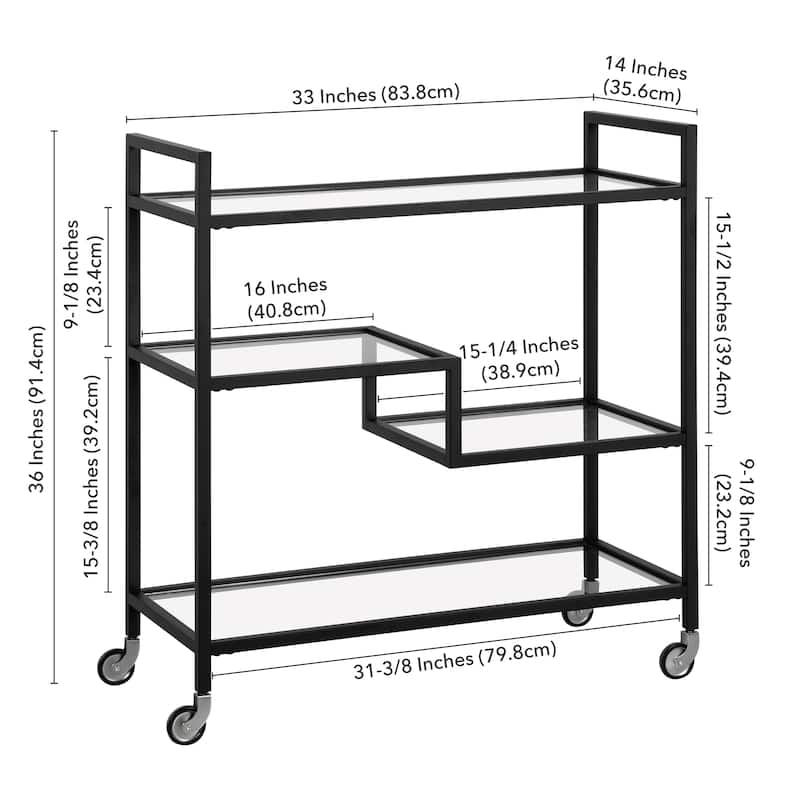 Lovett 33" Wide Rectangular Bar Cart with Glass Shelves