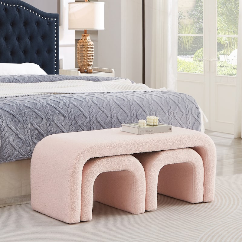 Set of 3 U-Shaped Modern Bench Teddy Ottoman - Pink