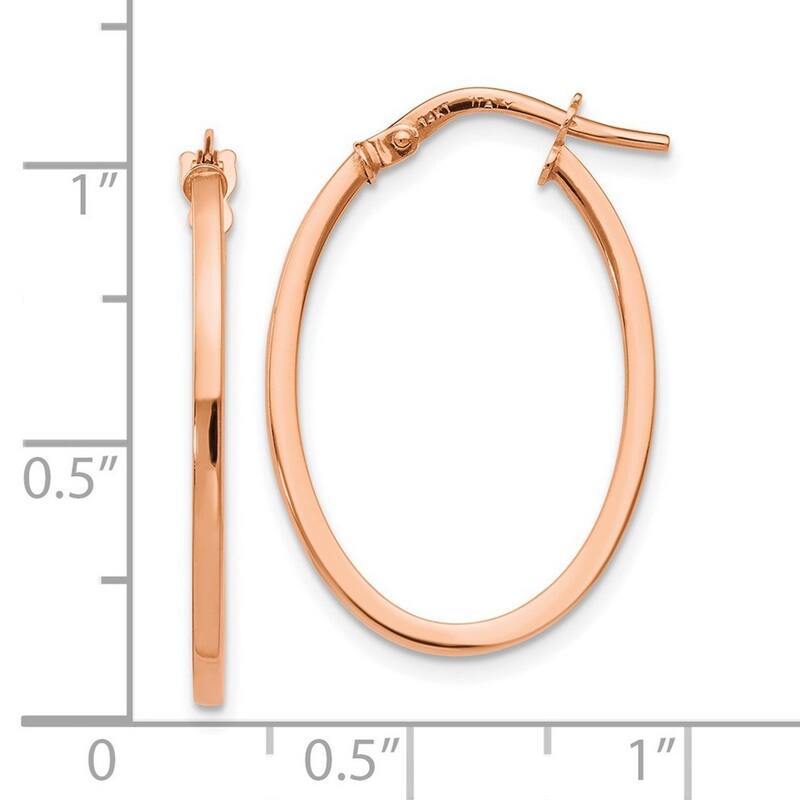Curata 14k Rose Gold Polished 1.5x27mm Oval Hoop Earrings