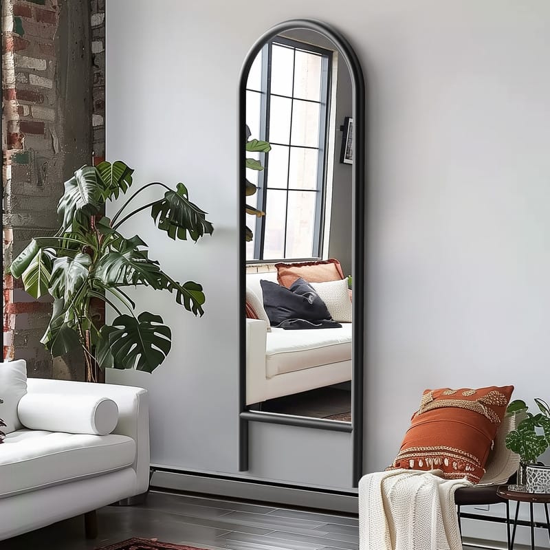 Ladder-Style Arched Solid Wood Framed Full Length Leaning Mirror