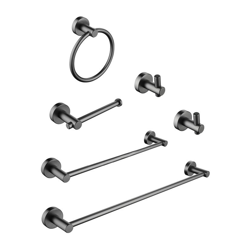 6 Piece Aluminum Bathroom Towel Rack Set Wall Mount - Gunmetal Black