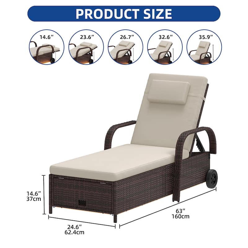 Wicker Chaise Lounge With Storage Space And LED Lights