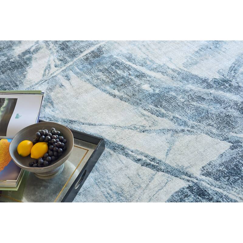 EXQUISITE RUGS Kyoto Hand-loomed Wool/Bamboo Silk Silver/Blue Area Rug.