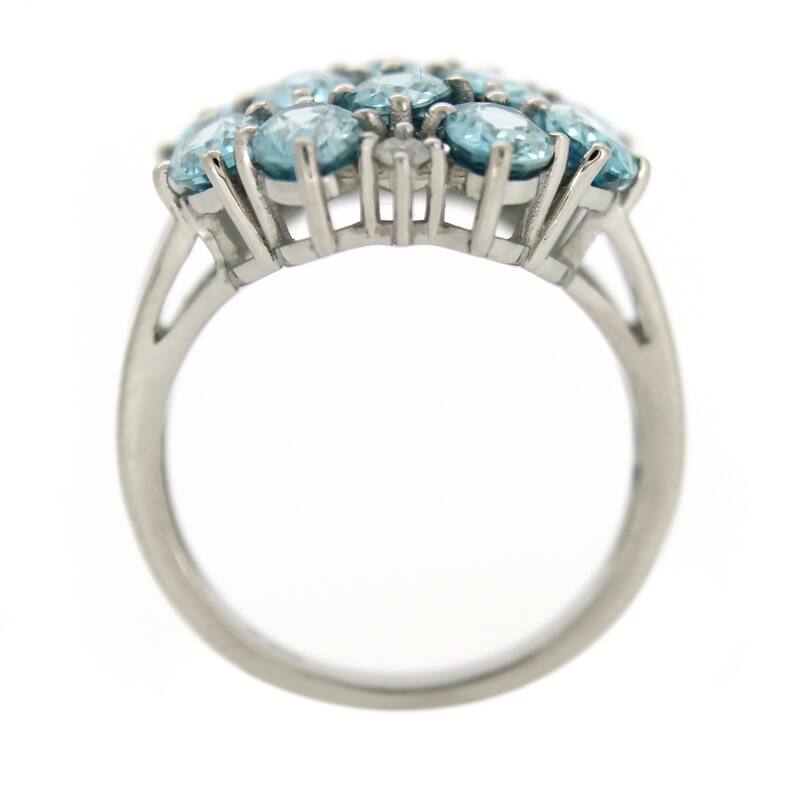 925 Sterling Silver Blue Zircon and White Natural Zircon Ring