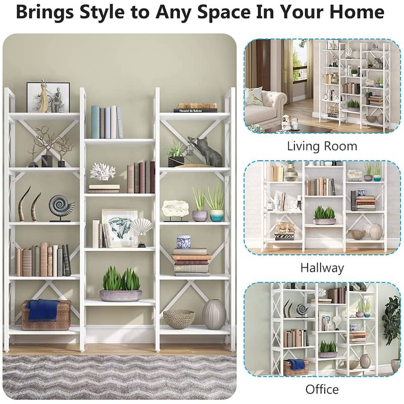 Large Triple Wide 5-Shelf Etagere Bookcase