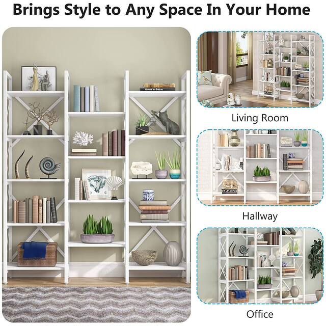 Large Triple Wide 5-Shelf Etagere Bookcase