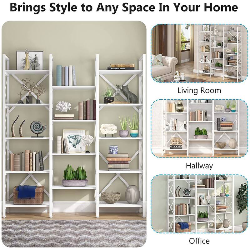 Large Triple Wide 5-Shelf Etagere Bookcase