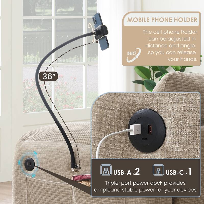 108-In Chenille Modular Sectional Sofa,L Shape Sofa with USB and Type-C Charger, Phone Holder and 2 Storage Pockets