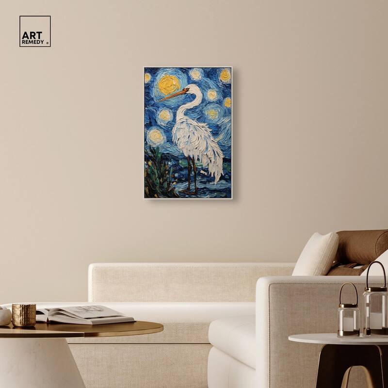 Crane in Starry Night Canvas by Art Remedy