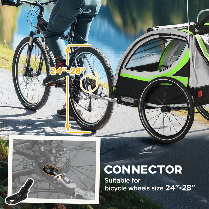 Aosom Child Baby Bike Trailer Kids 2 Seater, Bike Stroller Toddler, Green