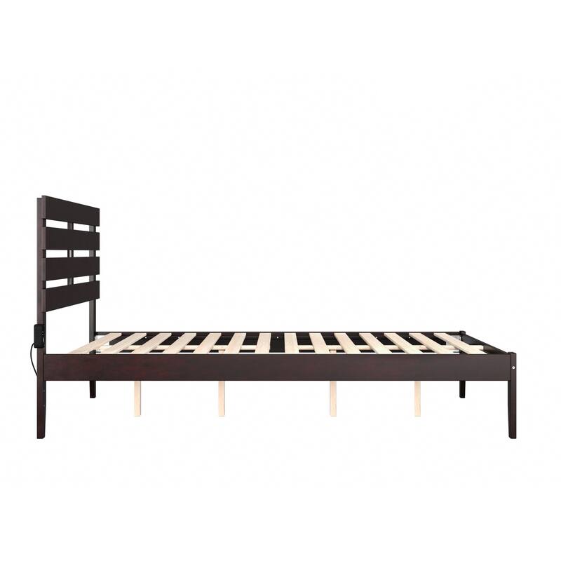 Modern Bed Frame Espresso Finish - Solid Wood Platform Bed - No Box Spring Needed