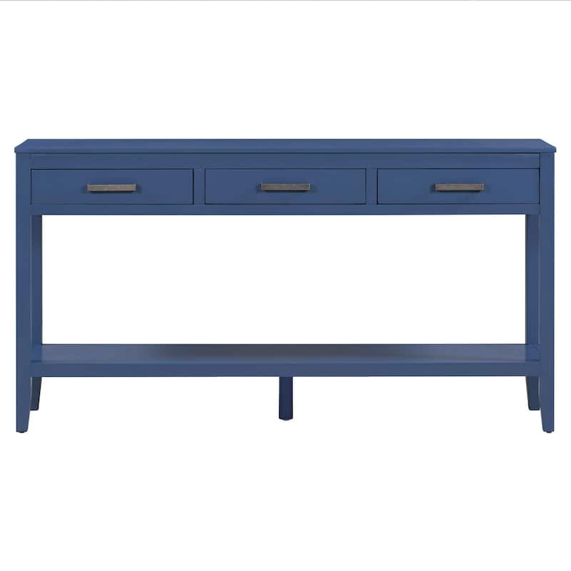 62.2'' Entryway Table, Minimalist Sofa Table with 3 Drawers, Painted Console Table with Bottom Shelf and Iron Handles