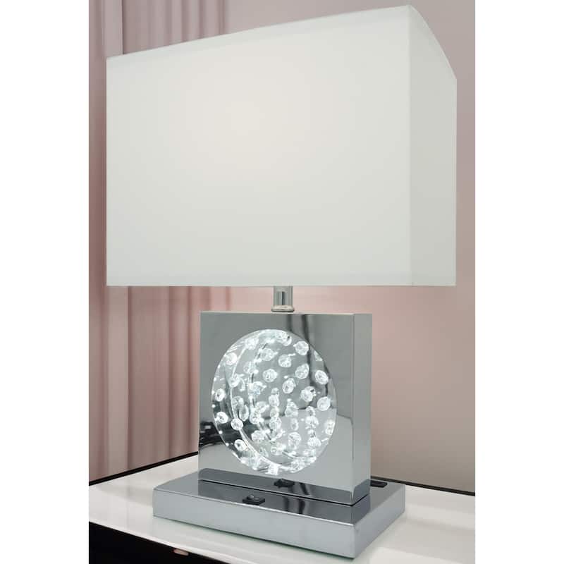 1pc Luxury Crystal Accent Table Lamp Nickel Led Light Touch Lamp Rectangular Shade Finish