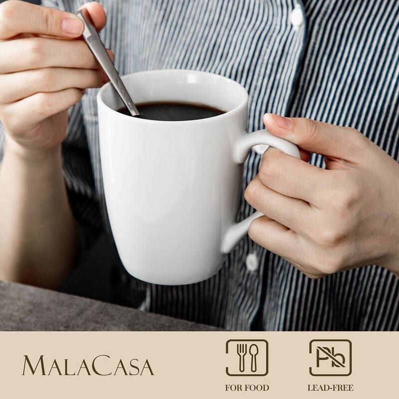 MALACASA Cafe Ivory White Porcelain Coffee Mug 11Oz (Service for 6)