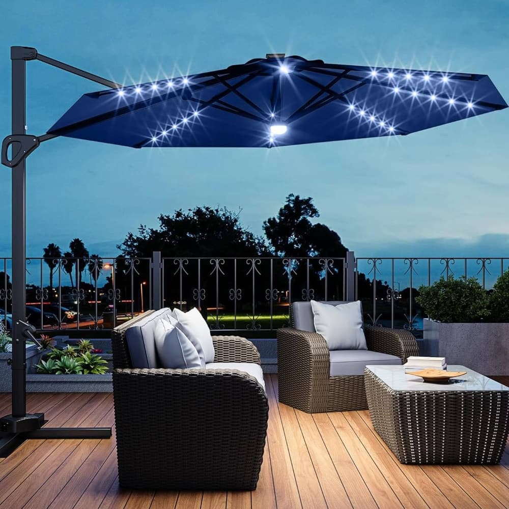 10FT Outdoor Patio Cantilever Umbrella with LED for Garden Pool Deck BackYard