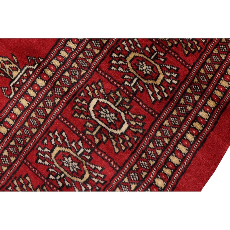 Rustic Bokhara Leticia Red Beige Hand Knotted Rug - 4'1'' x 6'2''