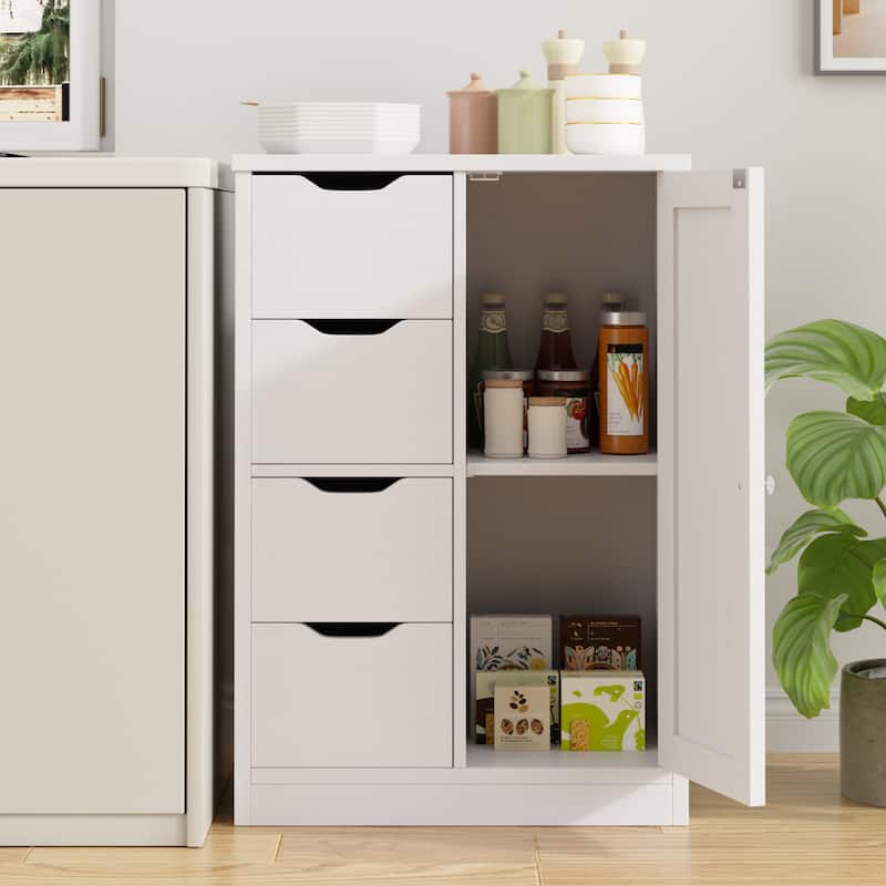 4-Drawer Bathroom Storage Cabinet with Adjustable Shelf, Free Standing Cupboard