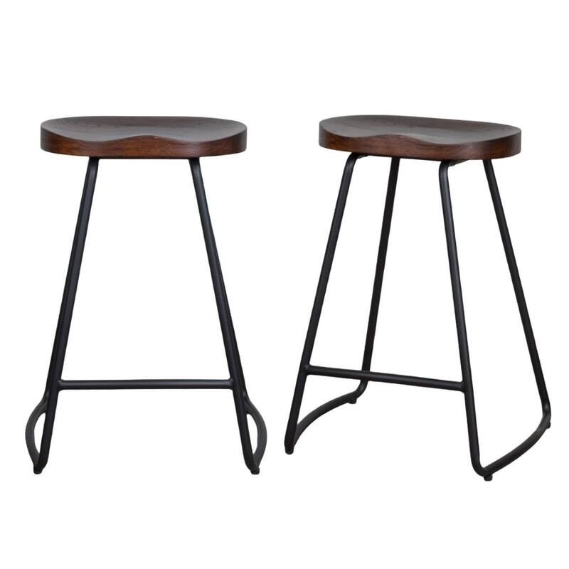 (Set of 2) Saddle 26" Solid Wood Counter Height Bar Stool
