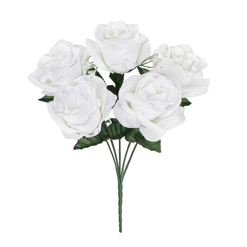 Set of 12 White Artificial Open Rose Flower Stem Bush Bouquet 14in - 14" L x 7" W x 7" DP