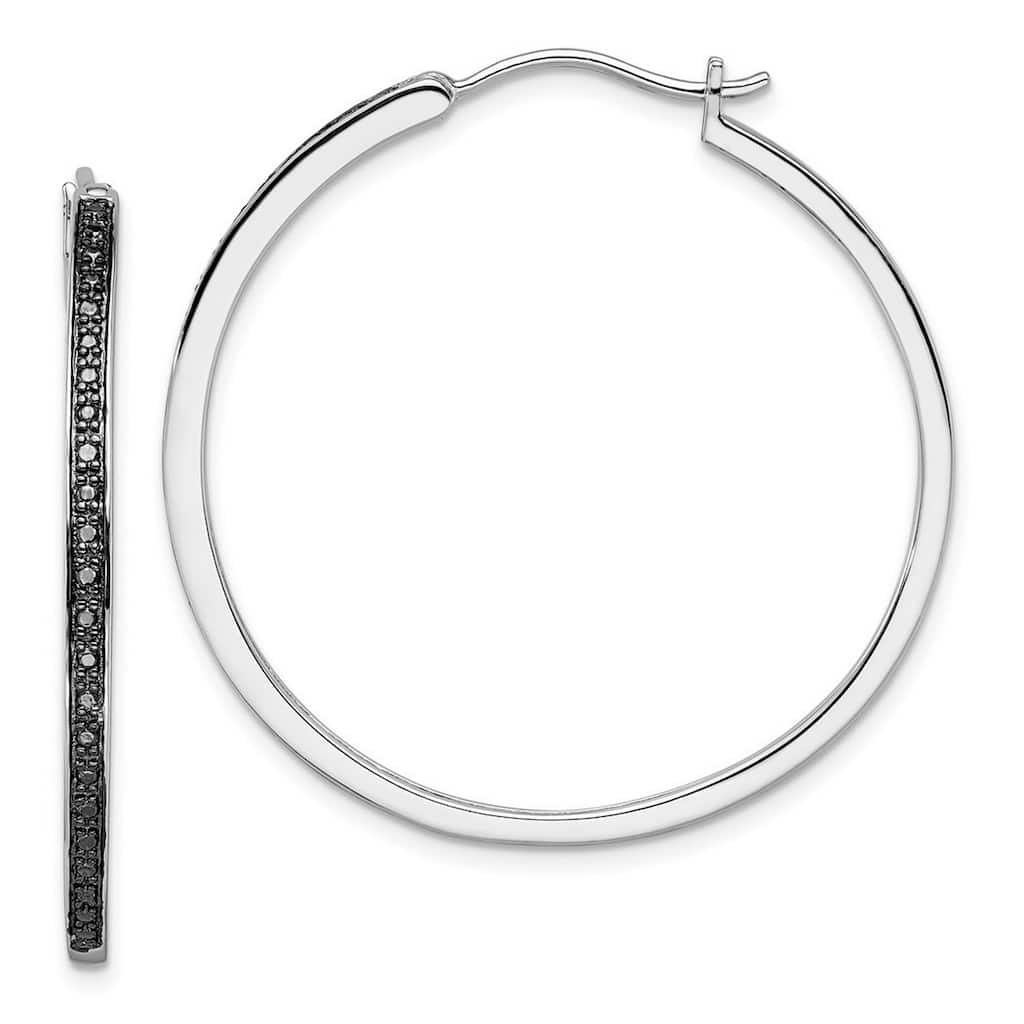 Curata 925 Sterling Silver 40x2mm Black Diamond Hoop Earrings
