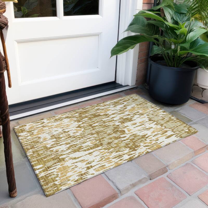 Machine Washable Indoor/ Outdoor Modern Watercolor Chantille Rug