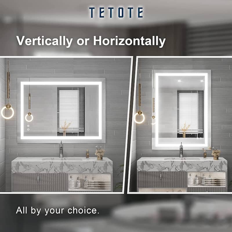 TETOTE LED Bathroom Vanity Wall Mirror, Dimmable and Anti-Fog