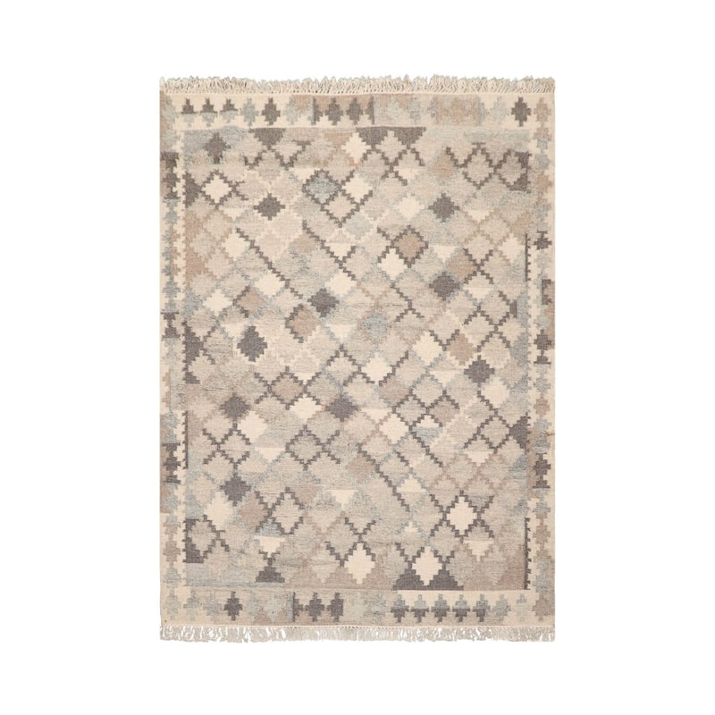 LoomBloom Beige Handwoven Oriental Southwestern Kilim Wool Area Rug - 5' 3'' x 7' 7''