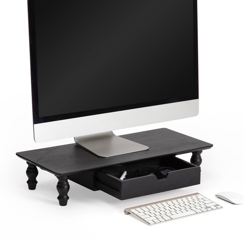 Jani Wood Monitor Stand Riser Desk - Ergonomic Design Stand, Desktop Organizer Table for Home, Office Workspace, Gaming Desk - Black