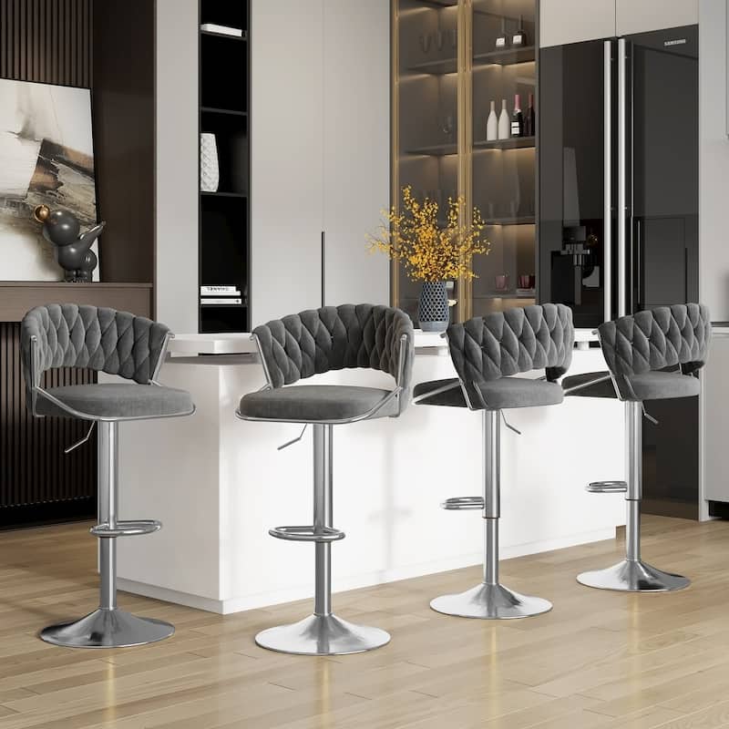 2/4 Set Velvet Adjustable Counter Stools Swivel Bar Stools With Backs - 24"-33"
